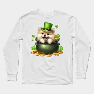 St Patricks Day Pomeranian Dog Long Sleeve T-Shirt